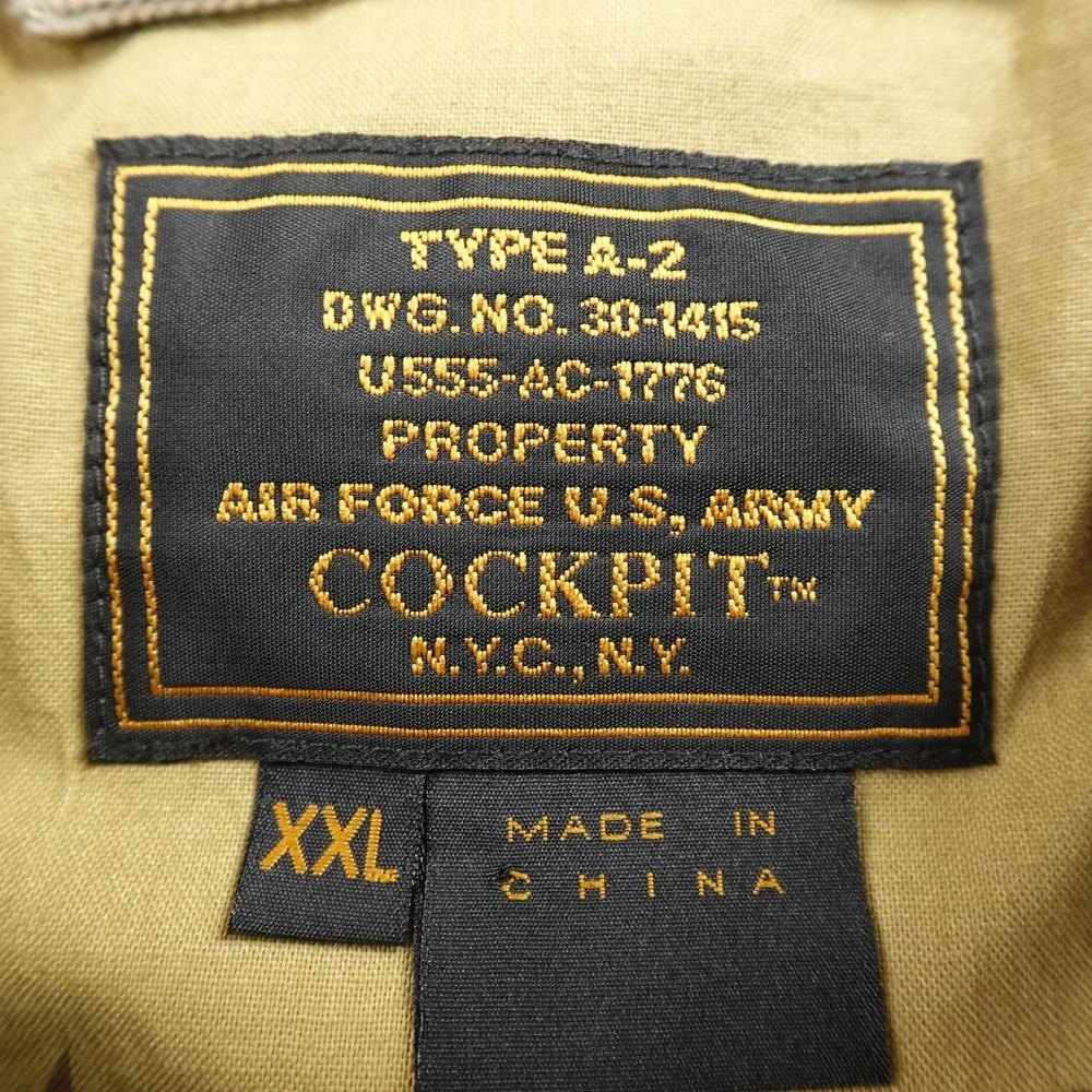 VTG Cockpit USA Army Jacket Mens 2XL Beige Tan A2 Bomber Coat Military Air Force